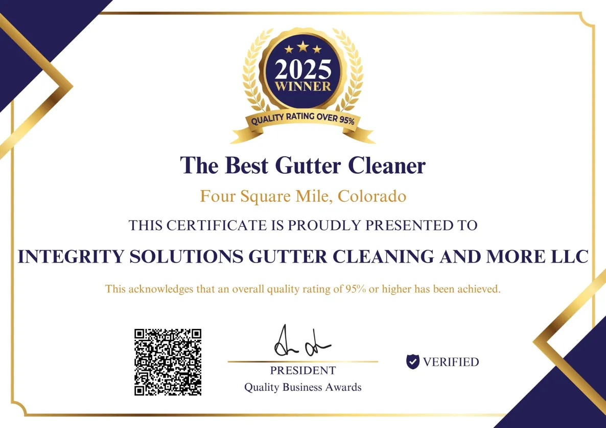 Quality Business Awards certificate presented to Integrity Solutions Gutter Cleaning and MORE LLC